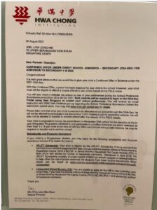 Direct School Admission Prep Class Hwa Chong Institution HCI DSA Letter