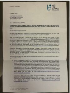 Direct School Admission Prep Class Hwa Chong Institution HCI DSA Letter