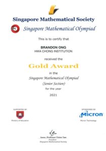 Best Math Olympiad Tuition Centre - Singapore Mathematical Olympiad (SMO) - Gold Award
